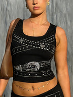 Y2K Rivet Belt Print Camis