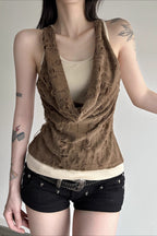 Distressed Wasteland Draped Neck Halter Top