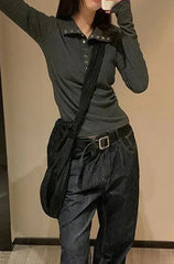 Vintage Y2k Streetwear Slim Long-sleeve Knit Top