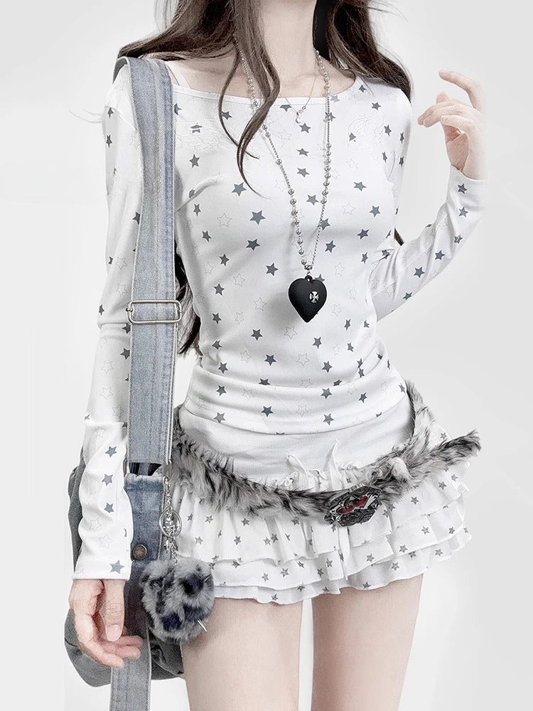 Y2k Star Angel Wing Embroidery Fitted Long-sleeve Knit Top Main image