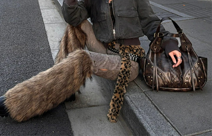 Faux Fur Gothic Patchwork Denim Pant Secondary image