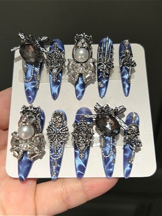 Vintage Blue Noble Gothic Press On Nails