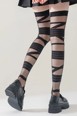 Gothic Punk Cross Strap Bandage Thigh High Socks
