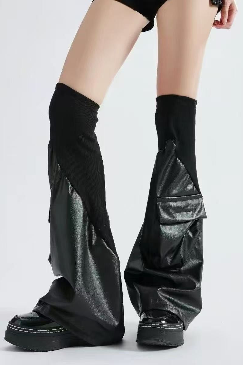 Faux Leather Panel Leg Warmer Socks