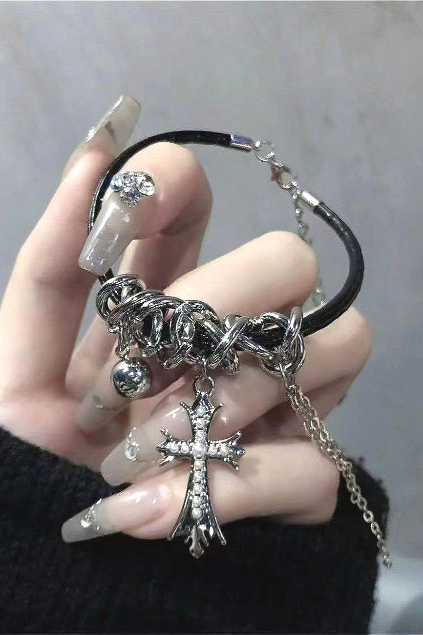 Gothic Dark Cross Twisted Chain Bracelet