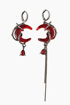 Red Zircon Crescent Tassel Earrings