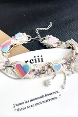 Y2K Fluffy Multicolor Heart Necklace