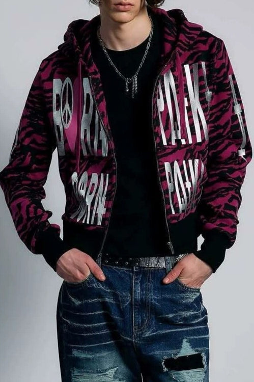 Animal Stripe Lettering Hoodies