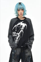 Graphic Striped Sleeve Long Sleeve Top