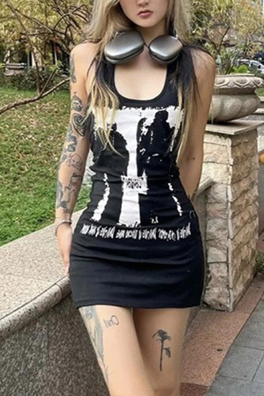Black Graphic Racerback Mini Dress Main image