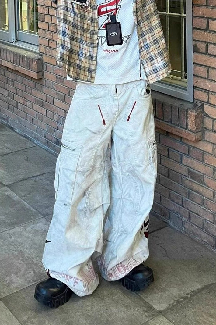 Cyber Washed Embroidered Patch Curved Denim Pants Secondary image