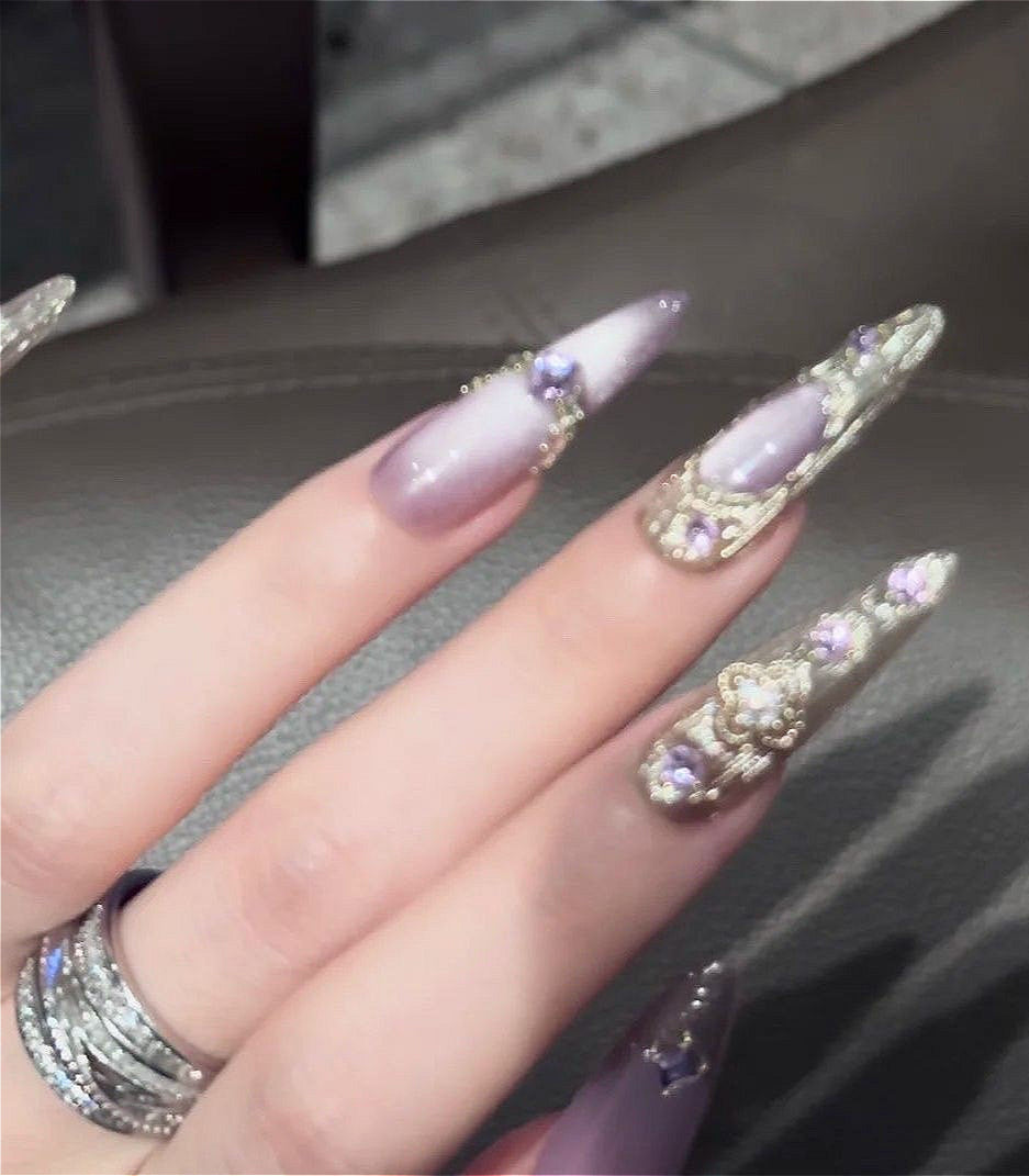 Purple Jade Glass Effect Press On Nails
