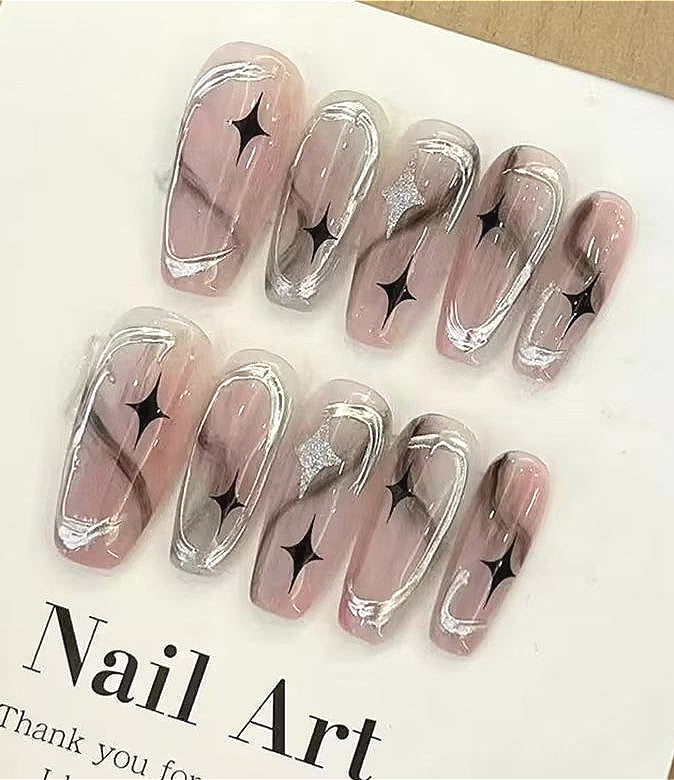 Y2K Pink Black Star Press On Nails