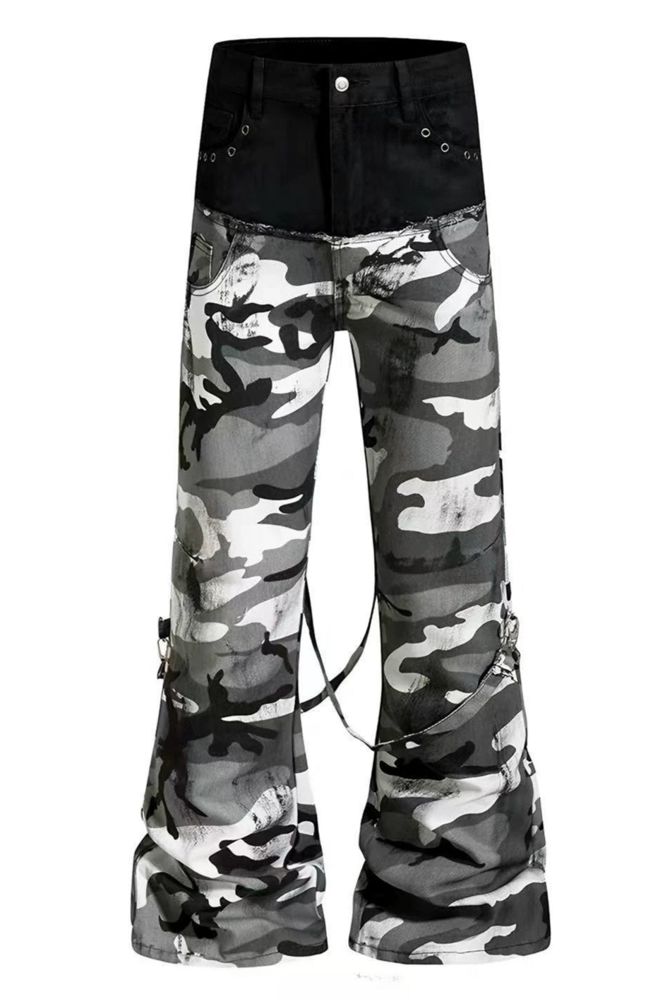 Contrast Waist Camouflage Flared Pants