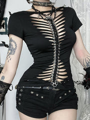 Sexy Slide Buckle Collarbone Chain Mesh Top