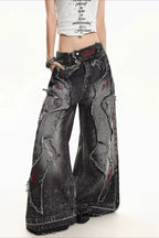 Curved Seam Washed Denim Pants