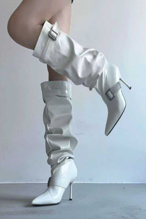Slouch Shaft Buckle Pointed Boots