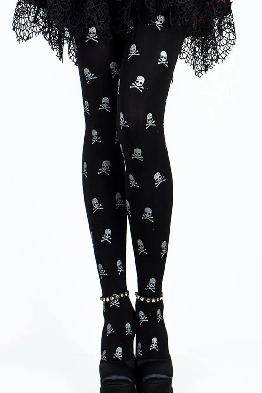 Gothic Skull Print Black Tights Main image