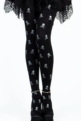 Gothic Skull Print Black Tights