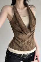 Distressed Wasteland Draped Neck Halter Top