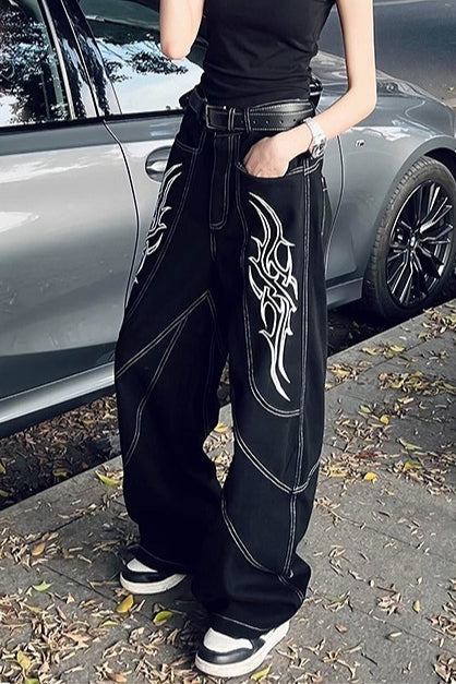 Y2K Stitch Embroidery Wide Leg Jeans Pants Main image