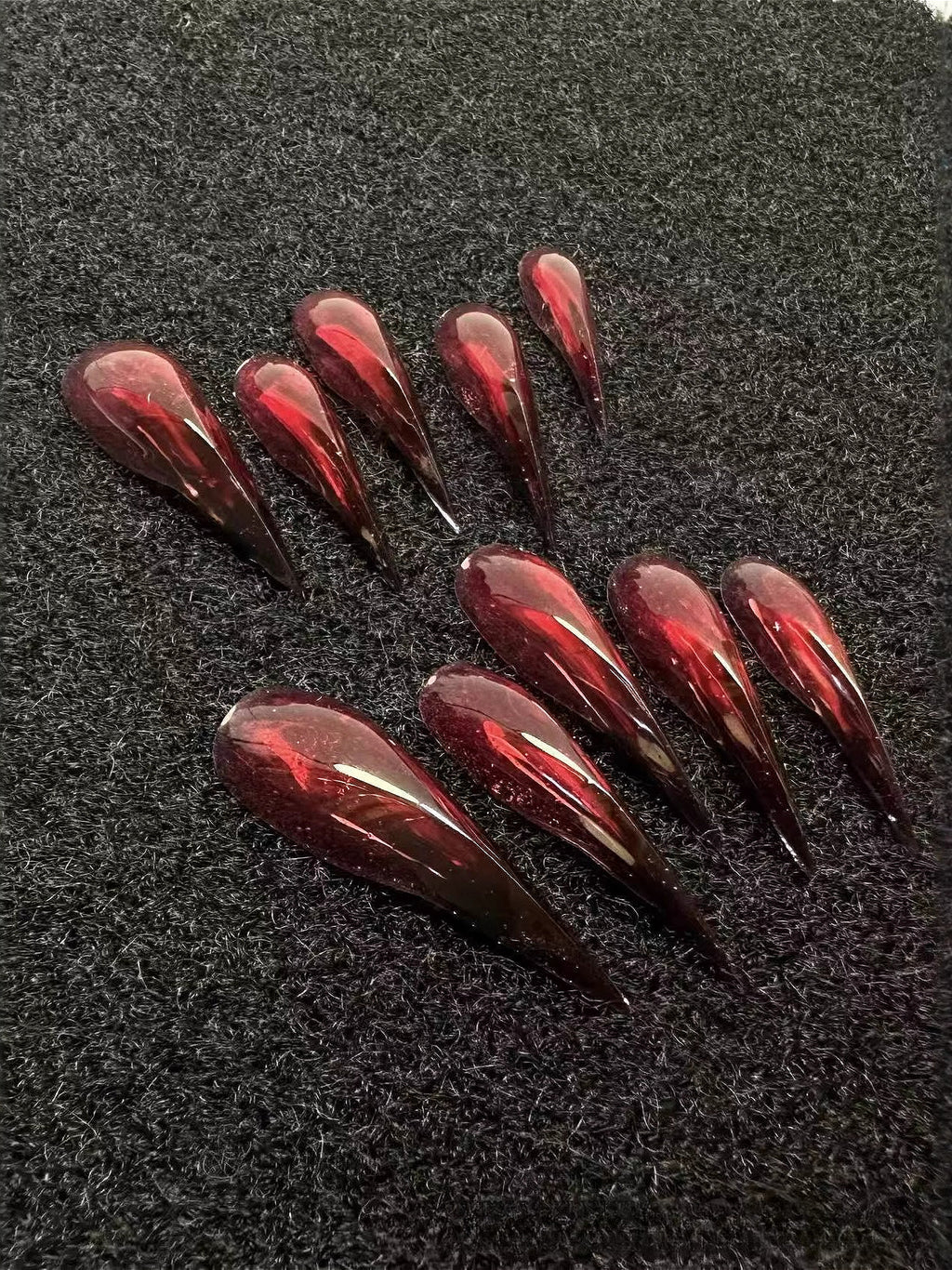 Gothic Black Red Cat Paw Press On Nails