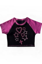 Edgy Retro Print Slim Crop Top
