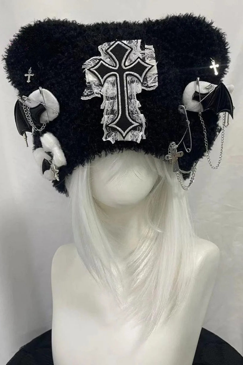 Gothic Lolita Lace Cross Bone Knitted Hat Main image