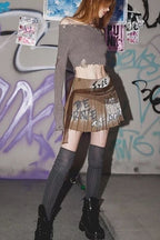 Graphic Fringe Pleated Mini Skirt