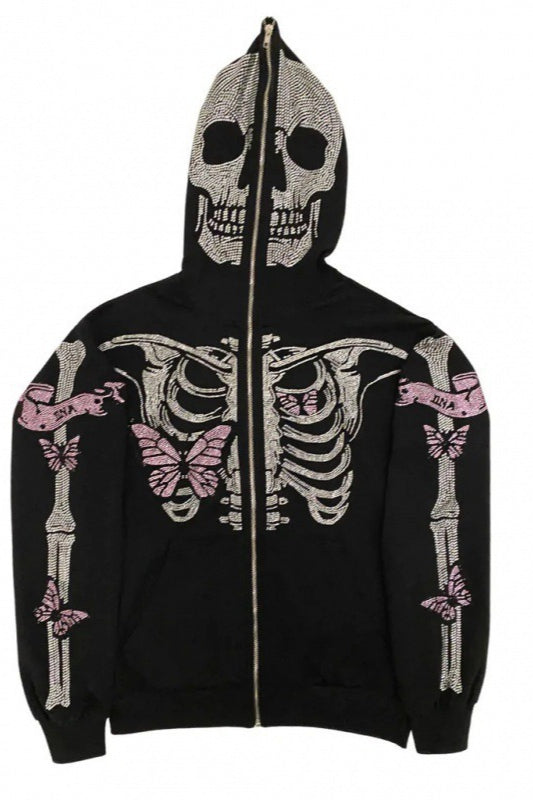 Skull 3D Print Zip-up Long Sleeve Hoodie Secondary image