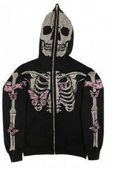 Skull 3D Print Zip-up Long Sleeve Hoodie