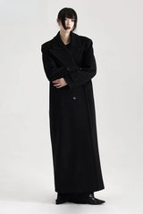 Loose Wool-Blend Extra Long Black Coat