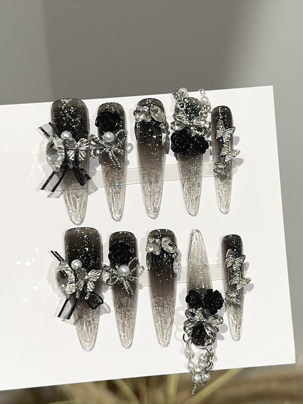 Cyber Liquid Metal Butterfly Dark Press On Nails