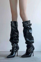 Slouch Shaft Buckle Pointed Boots