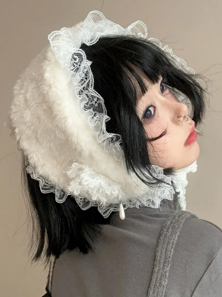 Y2K Japanese Lace Edge Warm Ear Protection Winter Hat Main image