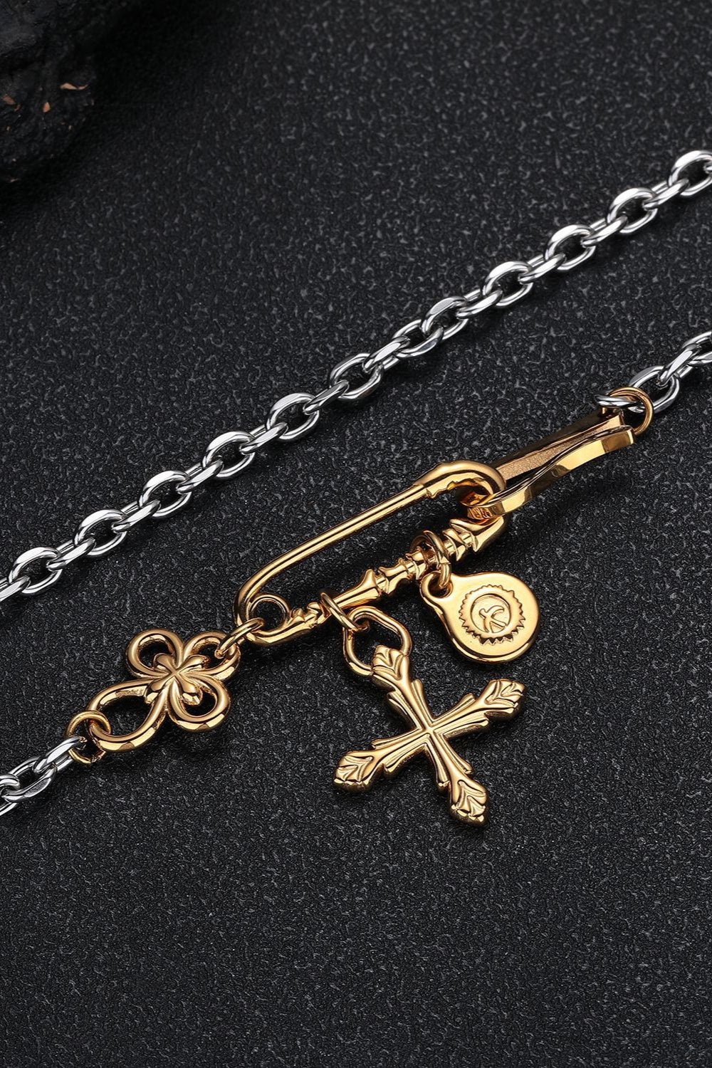 Hip Hop Pin Cross Flower Necklace