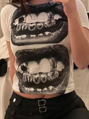Gothic Lip Print Crop Top