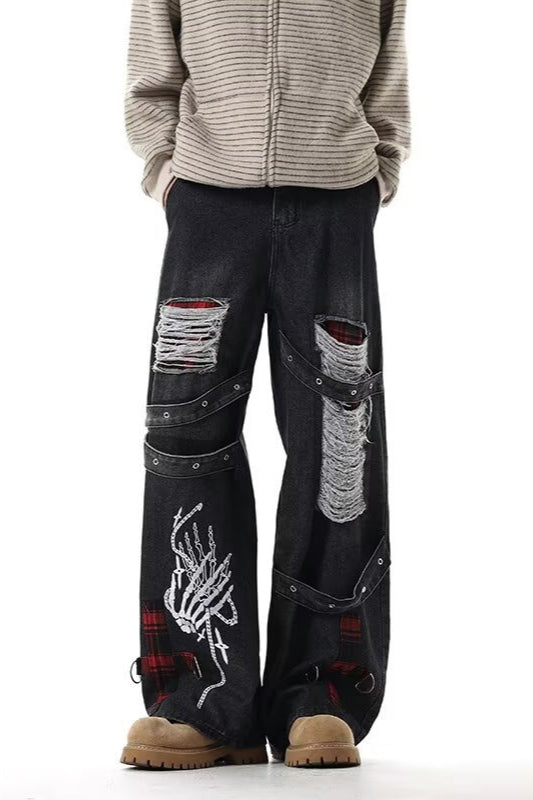 Heavy Duty Y2K Ripped Wide Leg Denim Pants Main image
