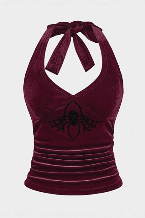 Dark Spider Embroidery Lace-up Halter Top Secondary image