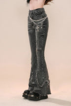 Retro High-Waist Slim Flare Denim Pants