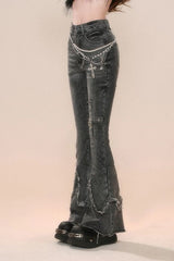 Retro High-Waist Slim Flare Denim Pants