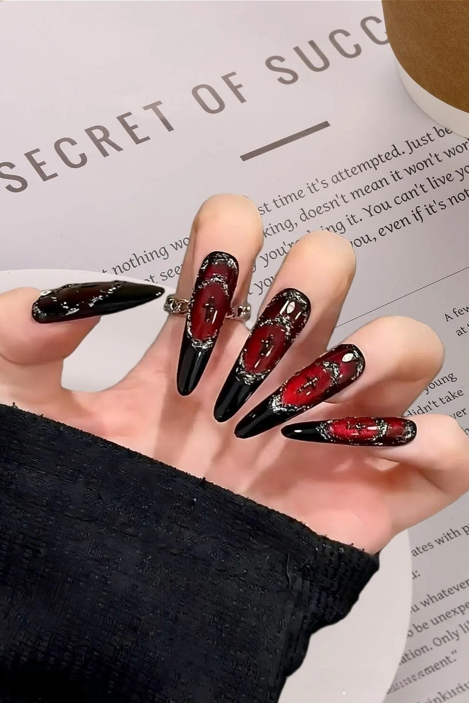Red Gothic Press On Nails