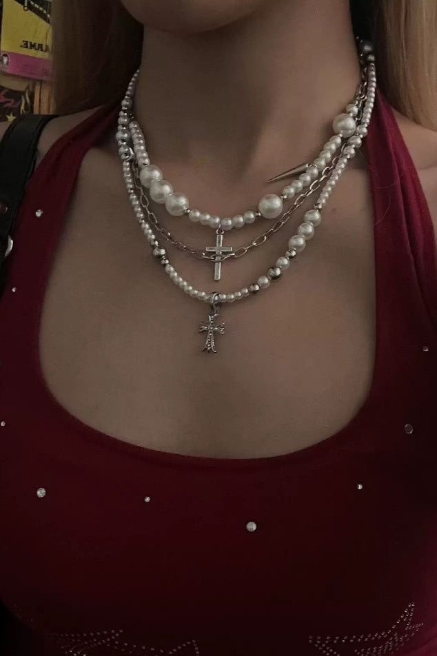Multi Layer Grey Pearl Choker Necklace
