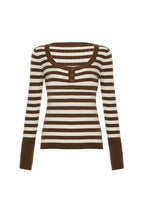Striped Scoop Neck Button Sweaters
