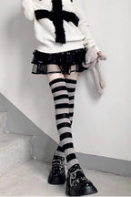 Striped Polka Dot Mix Over Knee Socks