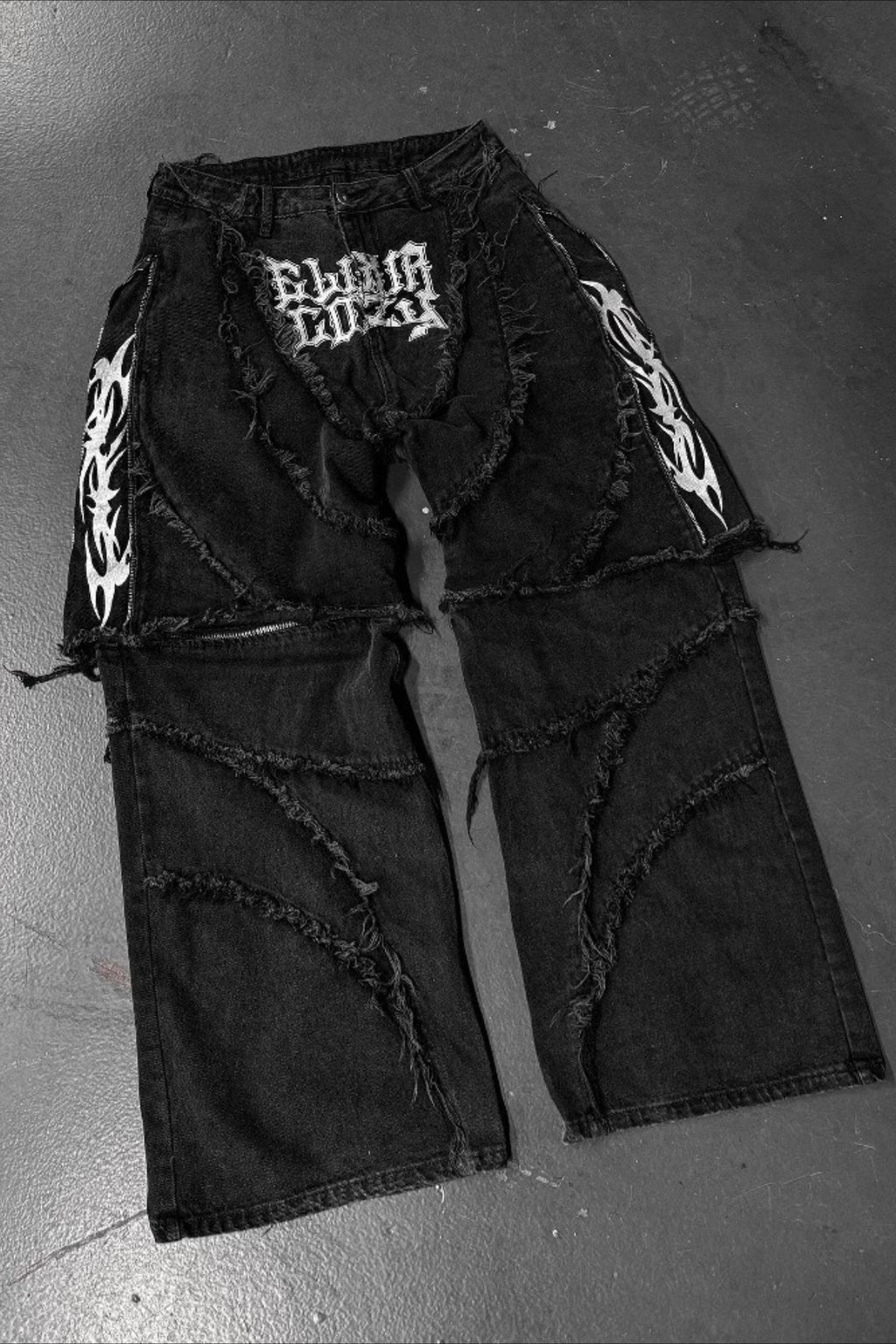 Zip Off Patchwork Wide Leg Cargo Jeans