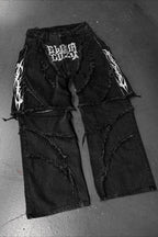 Zip Off Patchwork Wide Leg Cargo Jeans