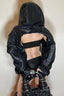 Glossy Cropped Open Front Hoodies
