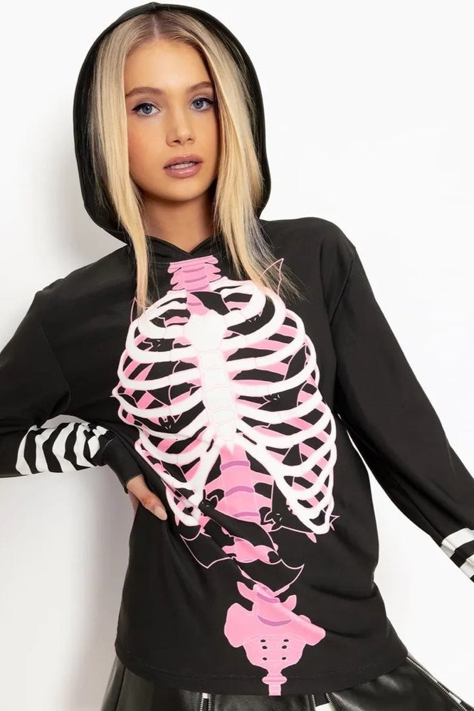 Street Style Bat Skeleton Graphic Hoodie Secondary image