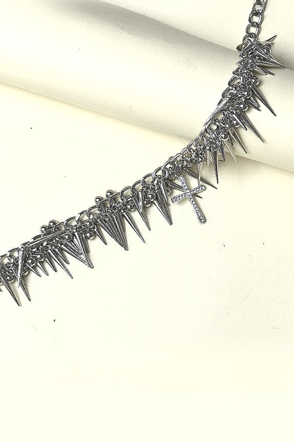 Punk Metal Bead Spliced Tassel Necklace